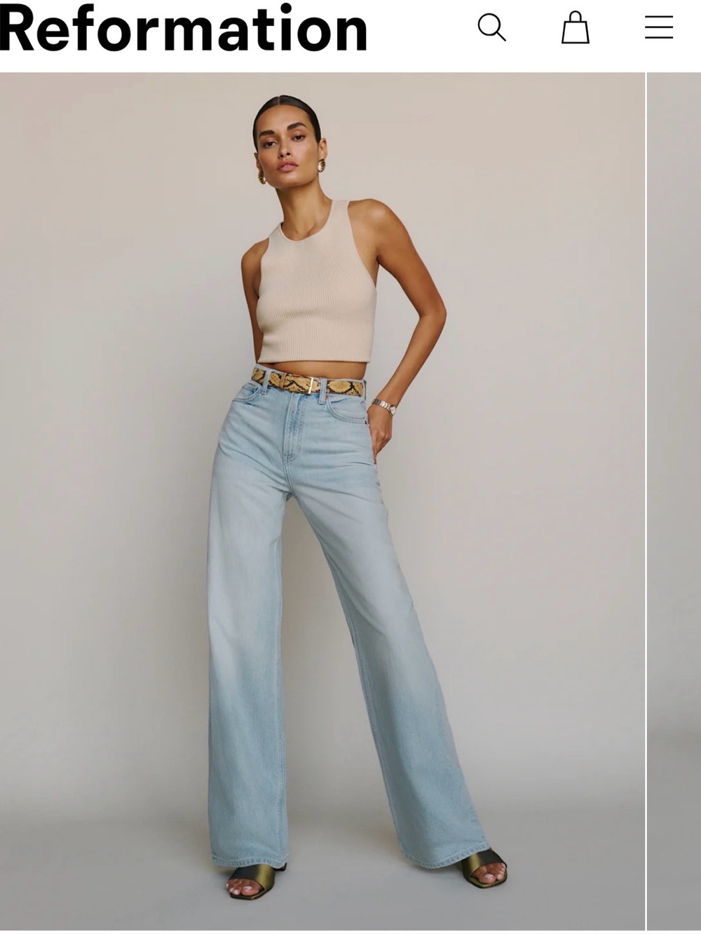 Reformation Cary Lived-In Wide Leg Jeans in Light Blue. Brand New, Never Worn.